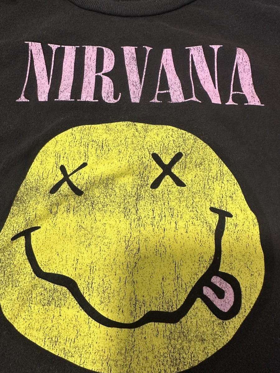 NIRVANA T-Shirt Band Tee Yellow Smiley Face Youth Size Medium (8