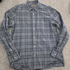 Burberry London Mens Shirt Large Gray Check Plaid Button Up Slim Fit Long Sleeve