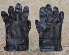 Vintage Unbranded Dark Brown Leather Driving Wrist Gloves Size 10 Snap Closure