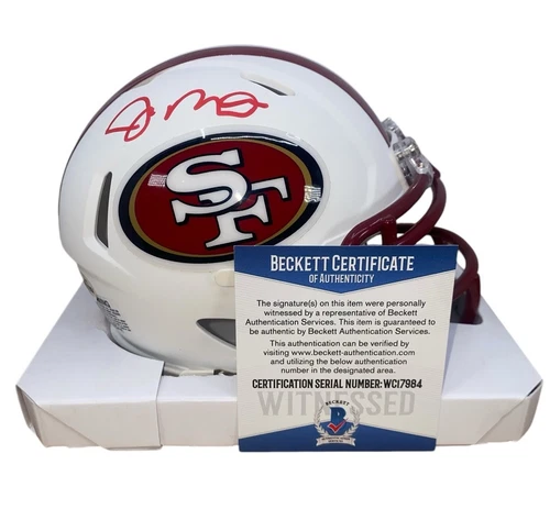 JOE MONTANA SIGNED SF 49ERS FLAT WHITE MINI HELMET BECKETT COA WC17984