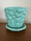 Vintage Brush McCoy Mint Green Pebble Flower Pot Attached Saucer