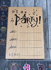Inkadinkado It's A Party Invitation Who Where RSVP Rubber Stamp Wood P113