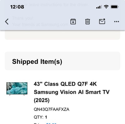 Samsung 43 inch Class QLED Q7F 4K Vision AI Smart TV 2025