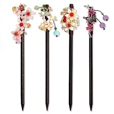 4 PCS Wooden Hair Sticks Chinese Traditional Flower Hair Sticks for Long Hair
