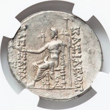 SELEUCID KINGDOM Alexander II Zabinas & Zeus NGC Choice Silver Ancient Coin D390