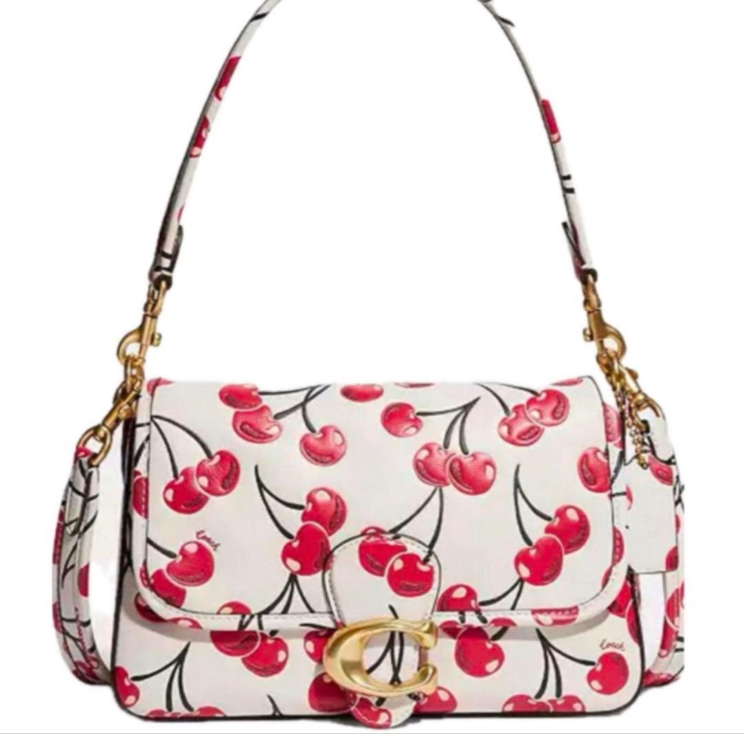 Coach Cherry Print Tabby 26 2Way Bag White Red Gold Rare Used