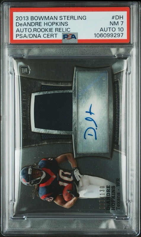 2013 Bowman DeAndre Hopkins Auto Rookie Relic 007/130 PSA 7 auto grade 10 POP 1