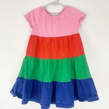 Hanna Andersson Dress Girls 100 Tiered Colorblock Cotton Short Sleeves Spring