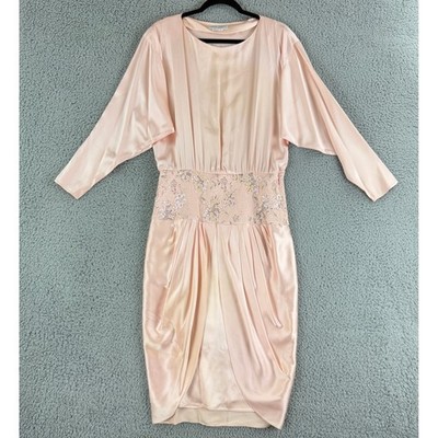 Liancarlo per Cache Silk Cocktail Dress Womens 4 Peach Vintage Sequin Batwing