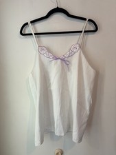 Vintage Cinema Etoile Lingerie Slip Cami White Large Satin V Neck Floral Embroid