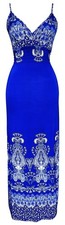 Smocked Waist Surplice Bodice Tank Maxi Dress Bordered Royal Blue L