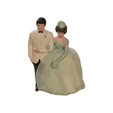 Vintage Bride Groom Wedding Cake Topper Figurine RARE GREEN Chiffon Dress