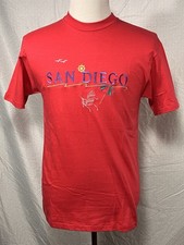 San Diego Embroidered Graphic T Shirt Red USA Made Beach Tee