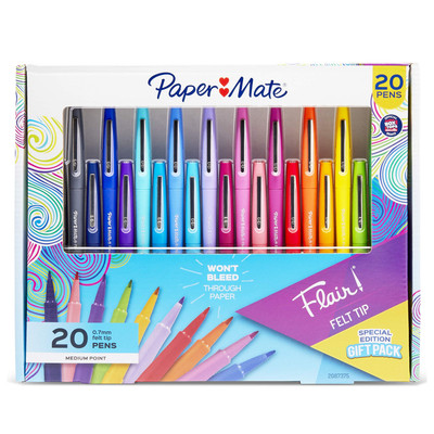 20 Pack Assorted Marking Pens Medium Point Felt Tip Paper Mate Variety Colors