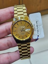 Seiko 5 Automatic Gold Dial Gold Watch Day Date 21 Jewels Japan Made SKXL52J