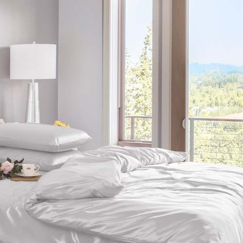 3 Pcs Luxury Silk Satin Duvet Cover Silky Bedding Set Duvet Cover + Pillowcases - Picture 31 of 153