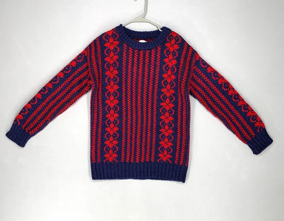 Anine Bing Wilma Sweater Small Red/Navy Chunky Knit Wool Blend Fair Isle  Women | eBay