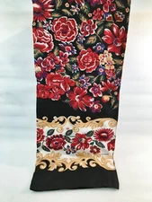 J.D. Hook Long Scarf Black w/Red Flowers 53" x 10"