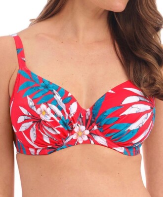 Fantasie Santos Strand Bikini Oberteil Rot 34G Bügel Gerafft Vollschale 501101 Neu