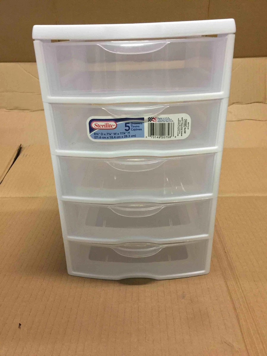 Sterilite Small 5 Drawer Unit White Frame with Clear Drawers