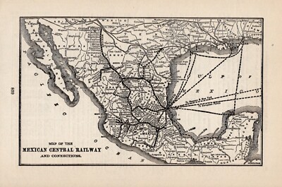 1903 Antique Mexican Central Railway Map Vintage Mexico Railroad Map 2279