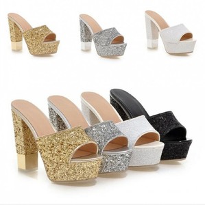 bling block heel sandals