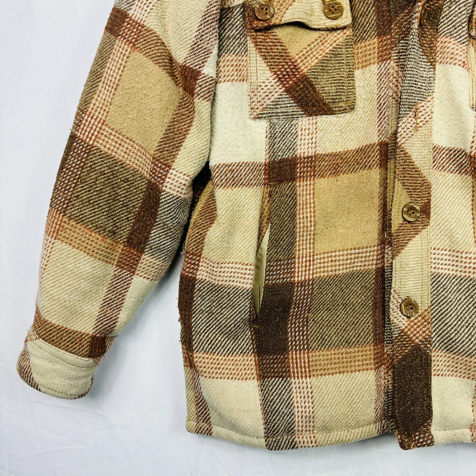 Винтажный 70-х Cabot шерсти клетку фланели шерсти пальто куртка рубашка многоцветный маленький - Изображение 4 из 4