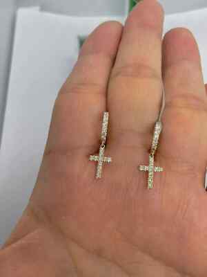 2Ct Round Lab Created Diamond Drop Dangle Cross Earrings 14K Yellow Gold Plated