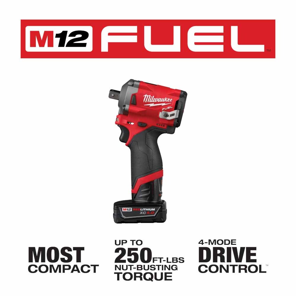 Milwaukee 2555P-22 M12 Fuel Stubby 1/2 in Pin Impact Wrench