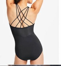 CAPEZIO Strappy Back Camisole Leotard Black Ladies sizes 11292W Mesh insert