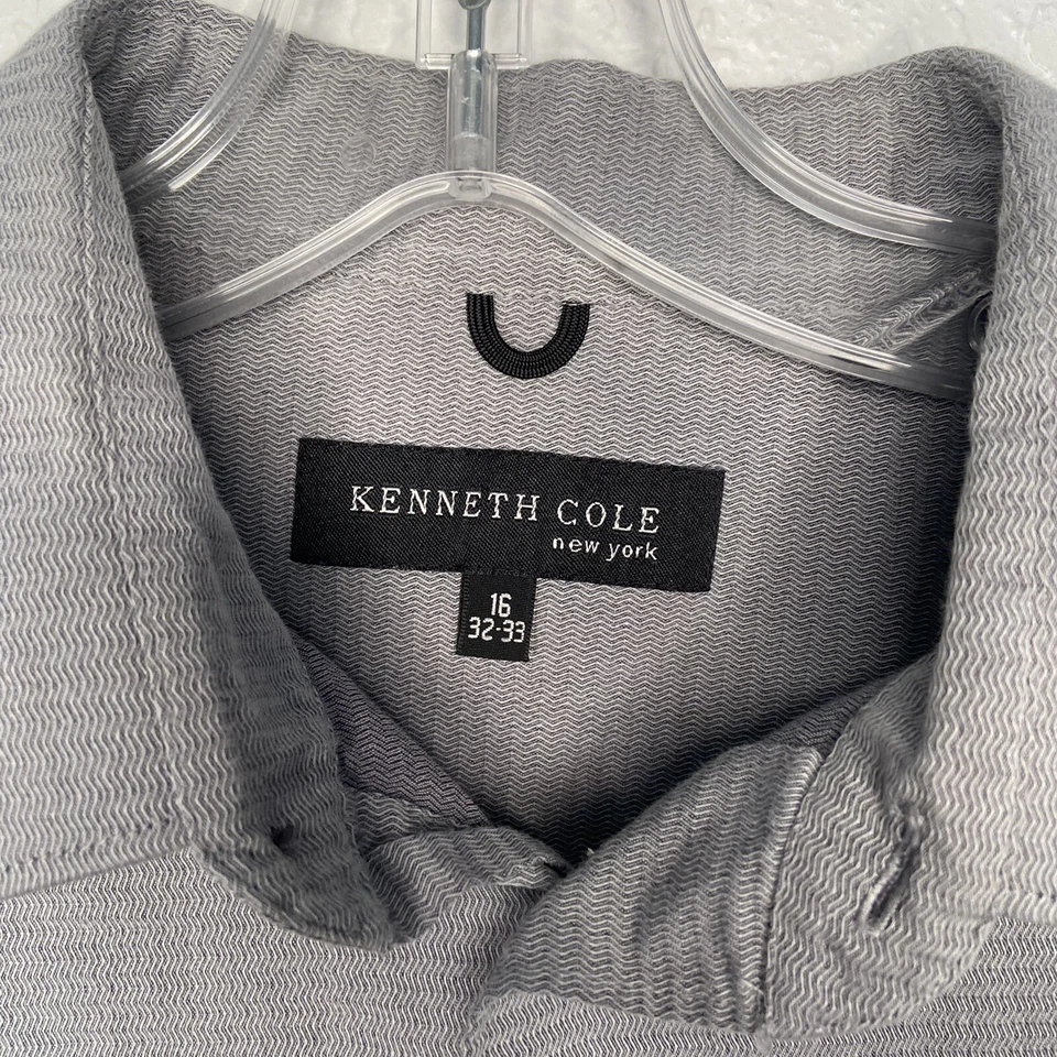 Camisa Kenneth Cole New York Hombre Gris Manga Larga Botón Delantero Talla 16 32/33. Foto 4 de 4