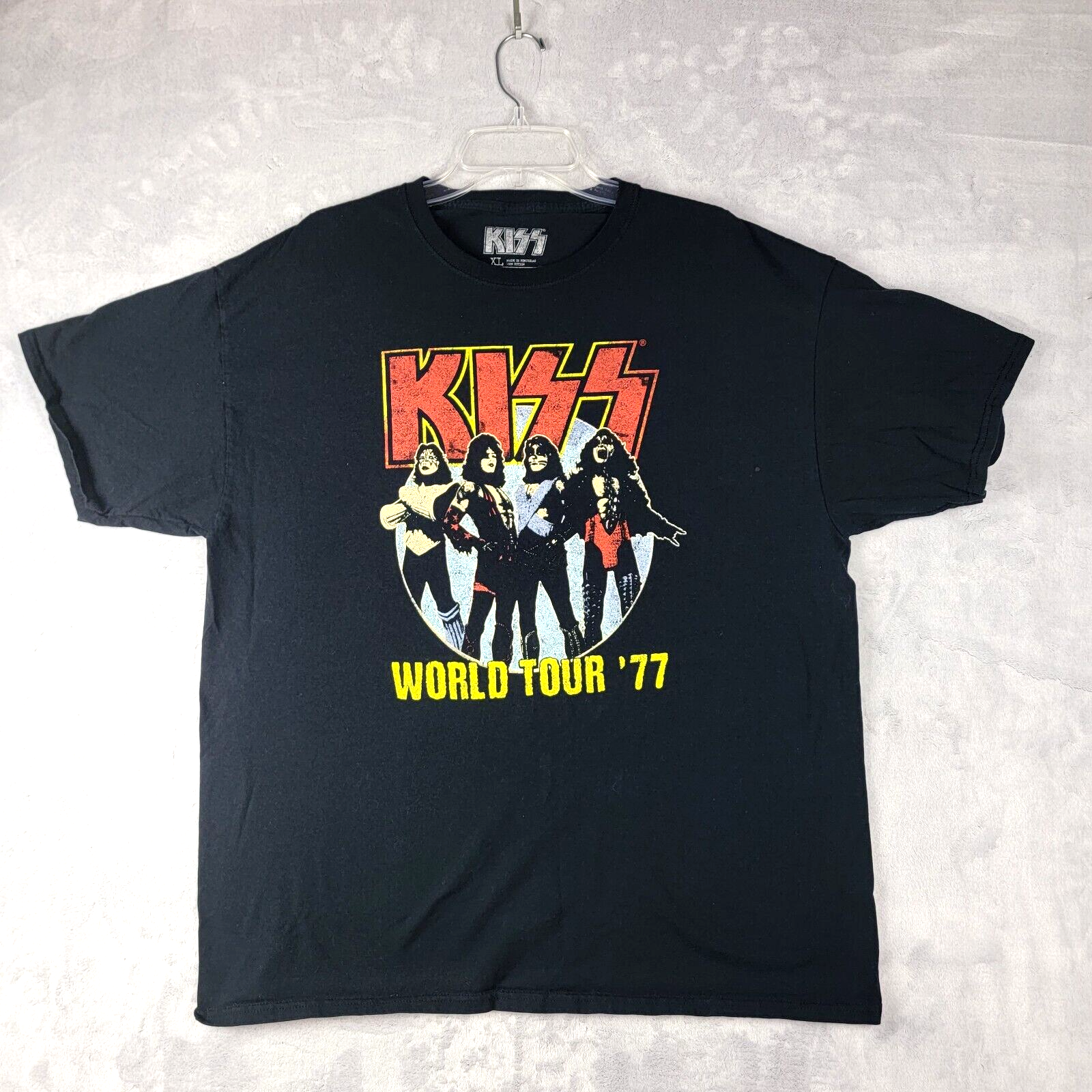 Kiss Tee Shirt Mens XL Retro World Tour 1977 Heavy Metal Black Rock and Roll