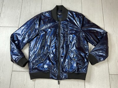 True Religion Men's Blue Iridescent Fashion Bomber Jacket