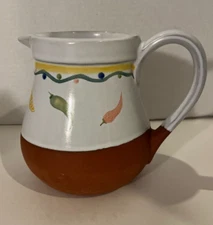 Farmhouse Cottage Core Inside Glaze Terracotta Pitcher 1qt Fruit Juice Farmhouse