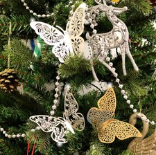 Pack of 12 Christmas Tree Glitter 3D Butterfly / Butterflies Decorations