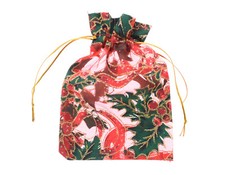 Pack of 12 Red and Green Holly Drawstring Christmas Bags Organza Bag 