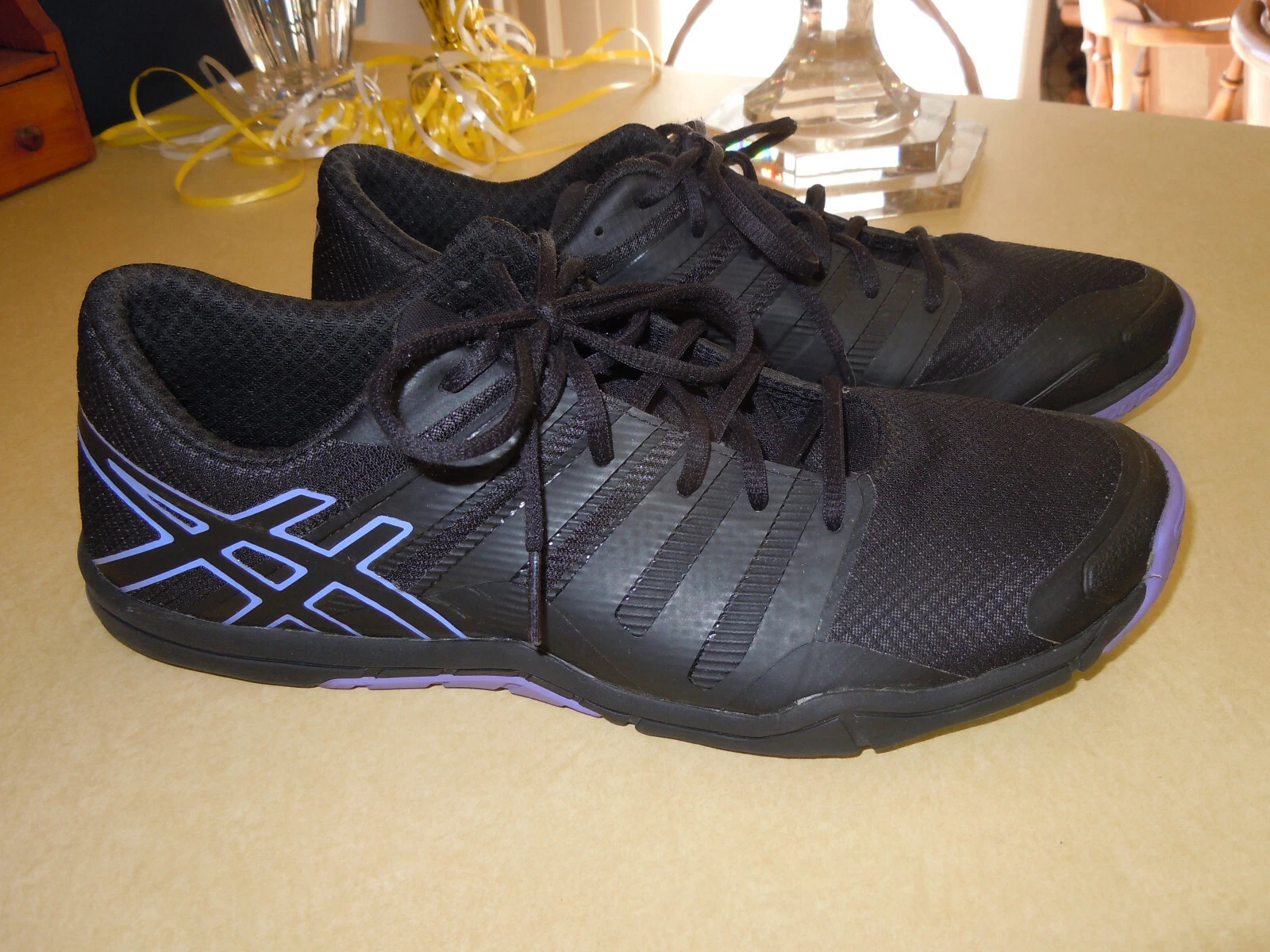 SCARPE SPORTIVE (ALLENAMENTO) " ASICS " NERE CON FINITURE VIOLA OTTIME TAGLIA 11