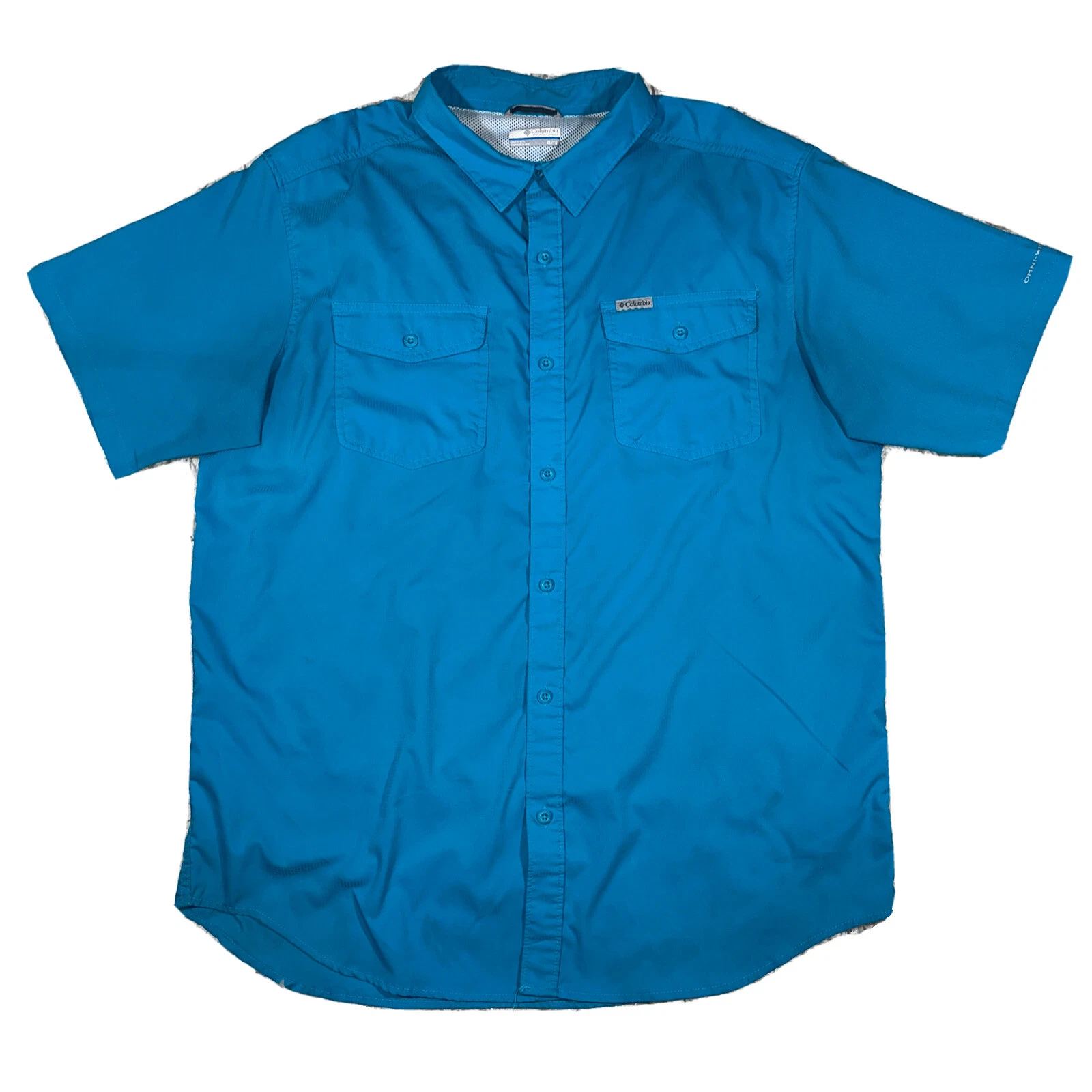 Columbia Omni-Wick Men’s XL Short Sleeve Shirt Light Blue Fishing Outdoor Vented