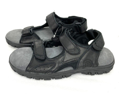 RIM ROCK-MENS SIZE 9 BLACK LEATHER ADJUSTABLE STRAPS w/TPR SOLE SANDALS