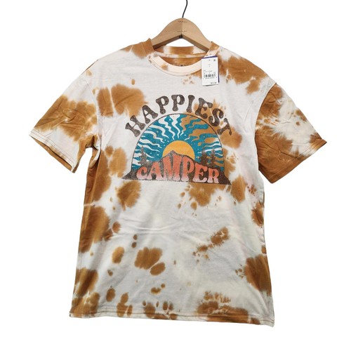 Damen Batik T-Shirt Vintage-Stil Happiest Camper Groovy Größe Small Fifth Sun