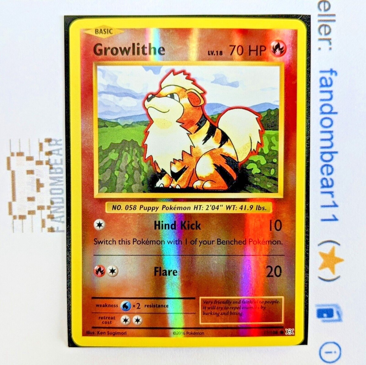GROWLITHE REVERSE HOLO card 17/108 XY Evolutions Pokemon TCG 2016 Base Set  Art