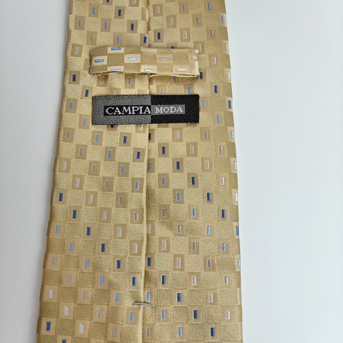 Campia Moda Gold Grey Blue Geometric Tie for Men 3.75" Wide 58" Long - Picture 3 of 6