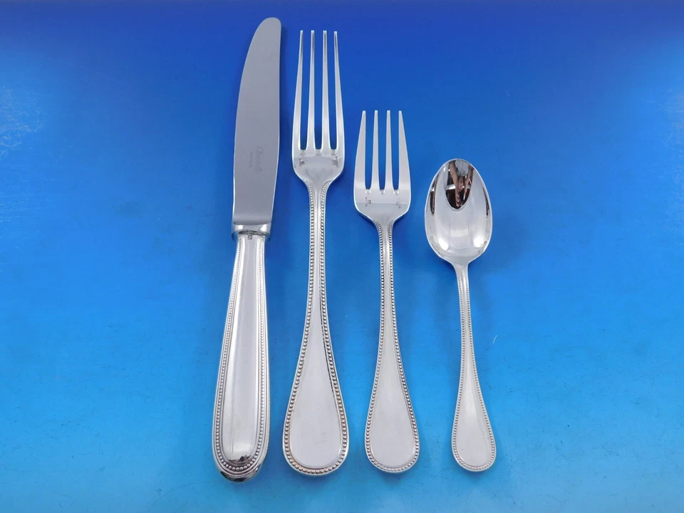 Juego de 12 cubiertos Perles by Christofle Silverplate Service 98 piezas cena sin usar Foto 3 de 4