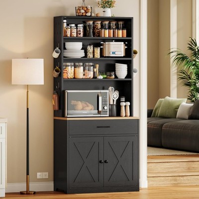 Bakers Rack Microwave Stand with Customizable Pegboard and Storage, 71''