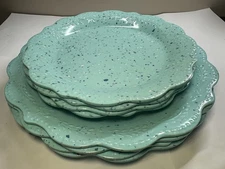 8 Pc Pioneer Woman Juliette Melamine Dinner Salad Plates Aqua Speckled Scalloped