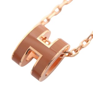 Authentic Hermes Mini Pop H Ash Necklace Jewelry Gp Gold Plated Gold/Pink Used