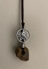 Hag Stone Necklace with Raven and Pentacle Protection Talisman