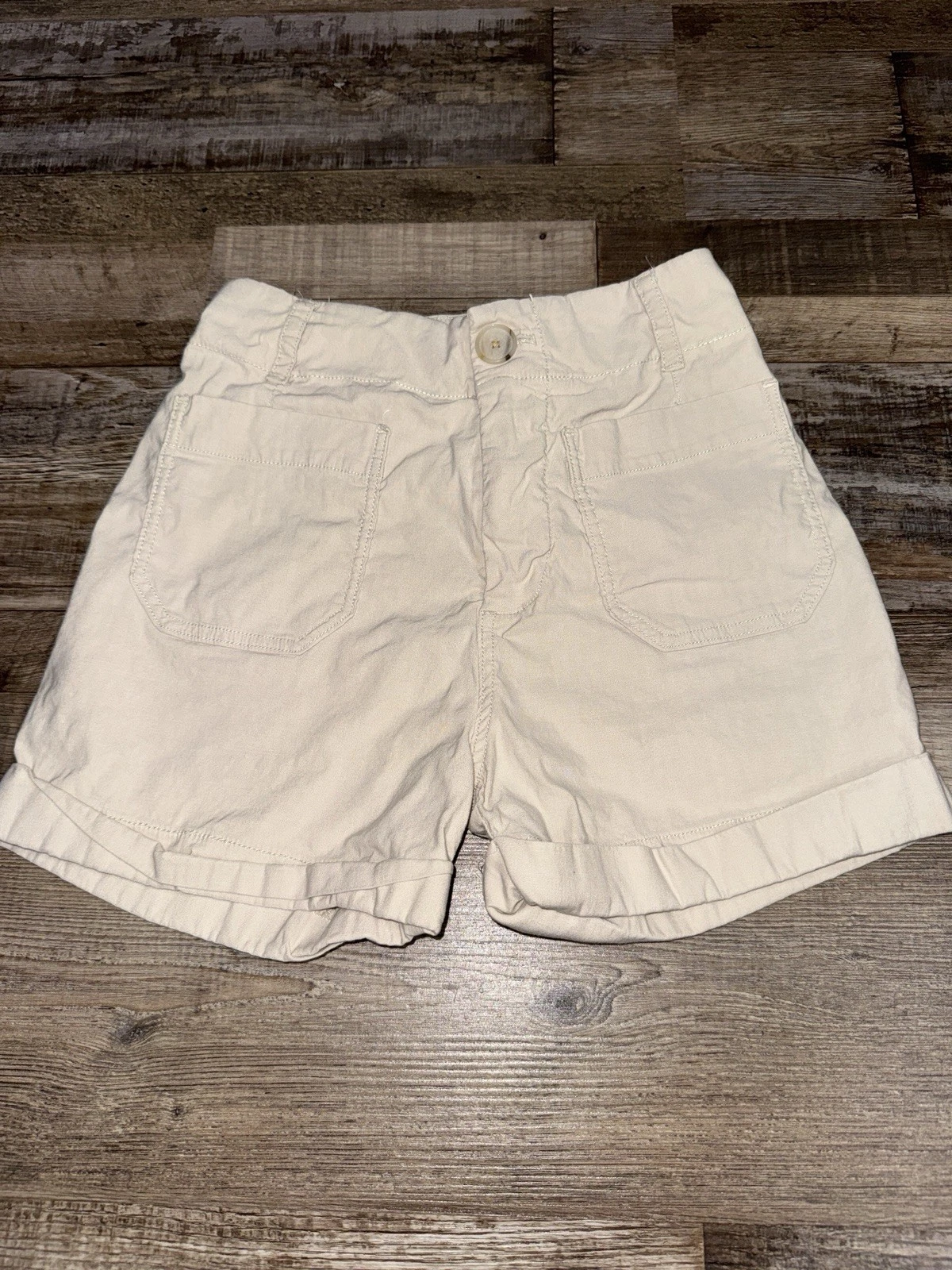 Anthropologie Linen Blend Shorts Womens Size 25 Beige Rolled Cuff Summer Casual