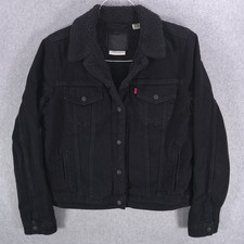 Levis Premium Forever Black Sherpa Lined Modern Trucker Jacket Womens Large