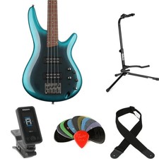 Ibanez Standard SR300E Bass Guitar Essentials Bundle - Cerulean Aura Burst
